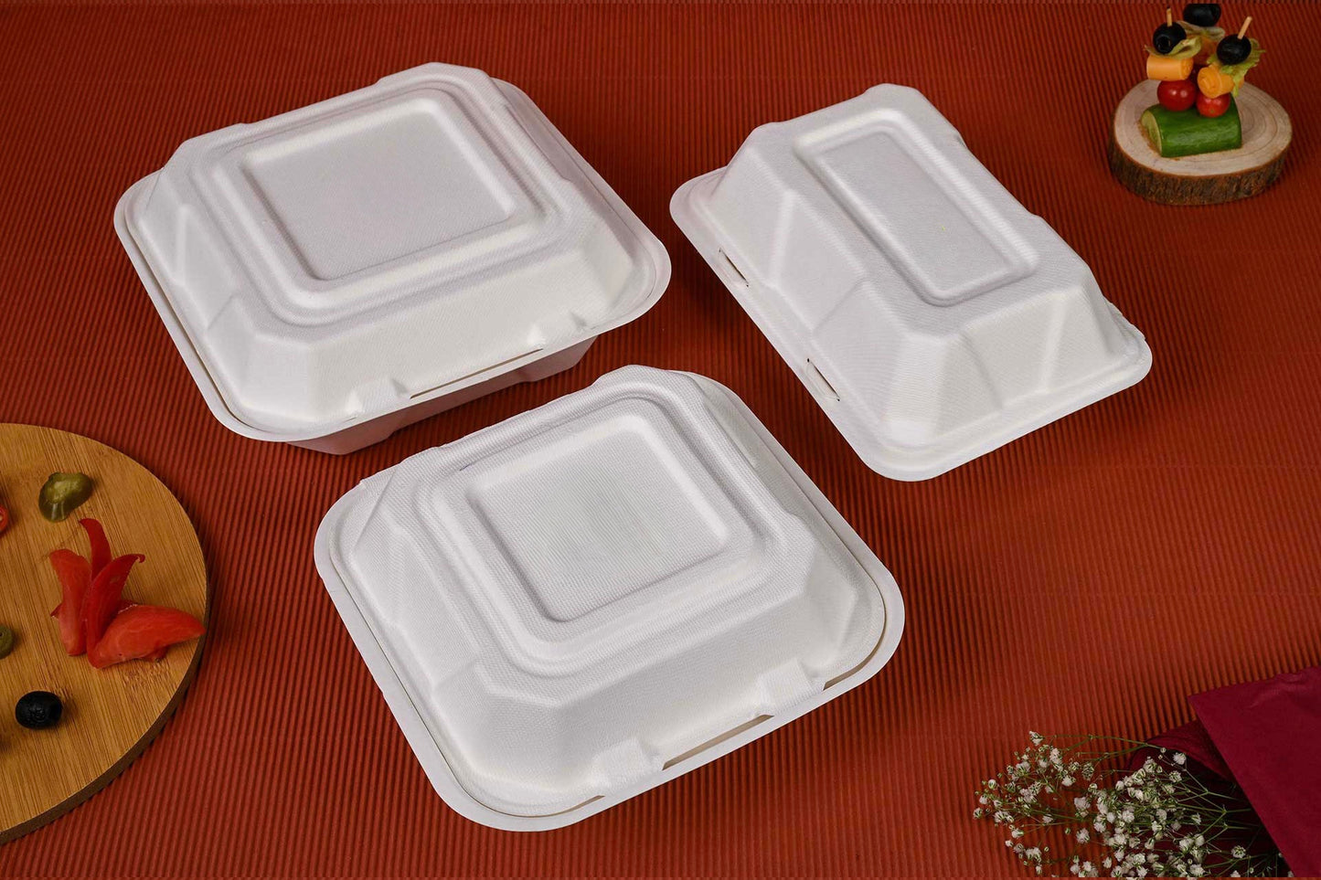 Bagasse Container 8''x8'' 3 Comp PFAS FREE (200/case)