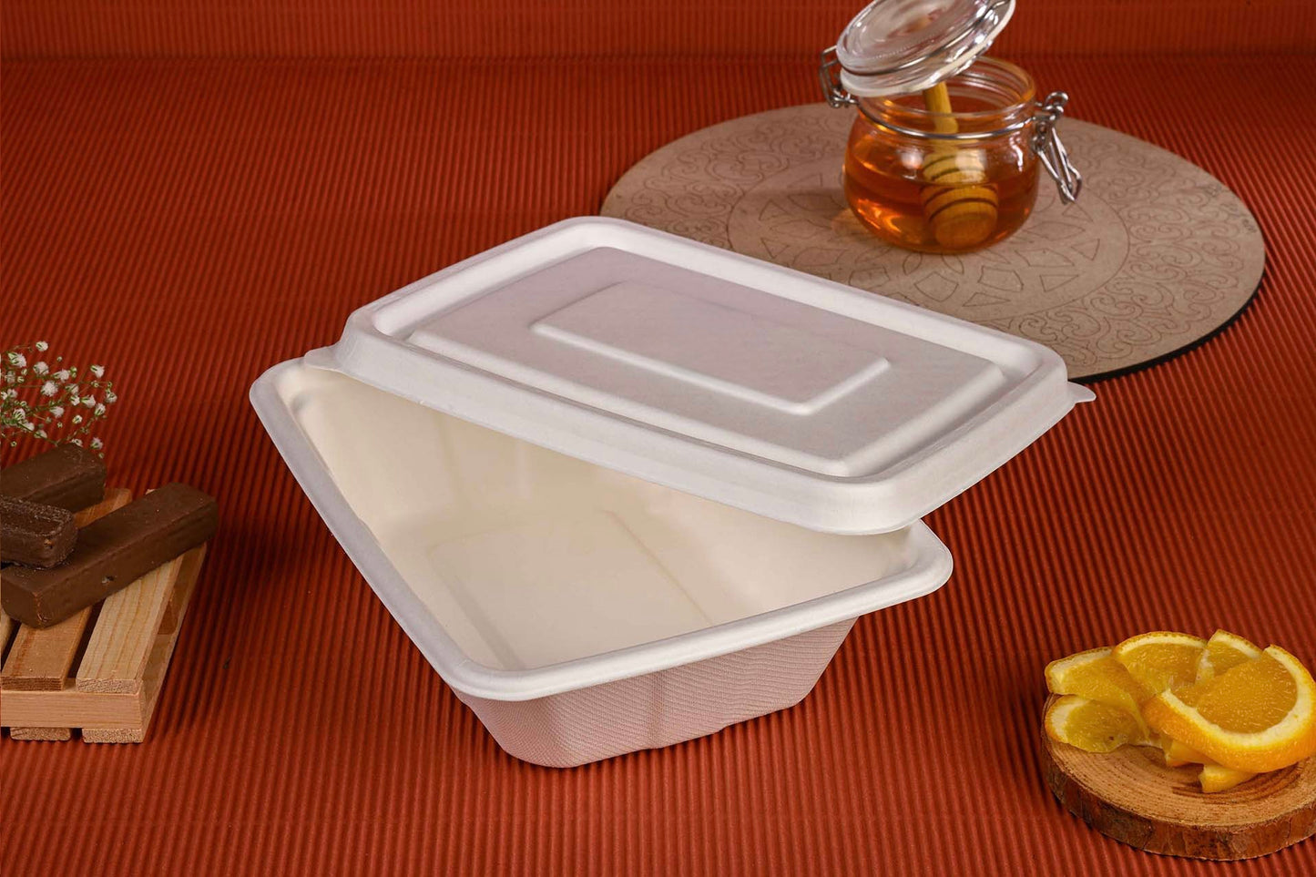 Bagasse rect. Container 500ml with lid